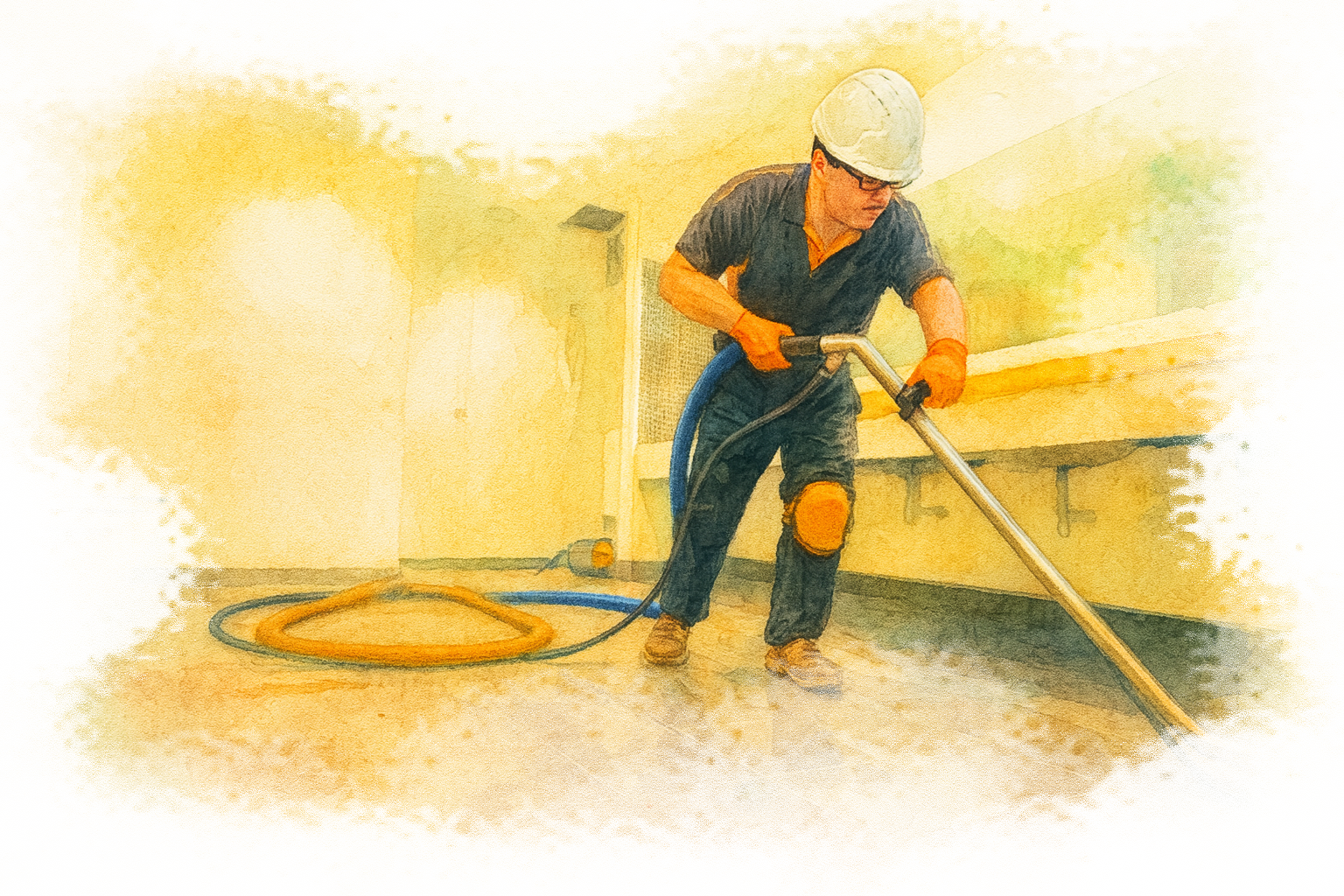 Technician cleaning commercial tiles with professional equipment in Surrey, ensuring hygienic, polished, and long-lasting flooring.