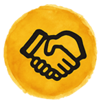 trusted carpet cleaning handshake on orange background icon