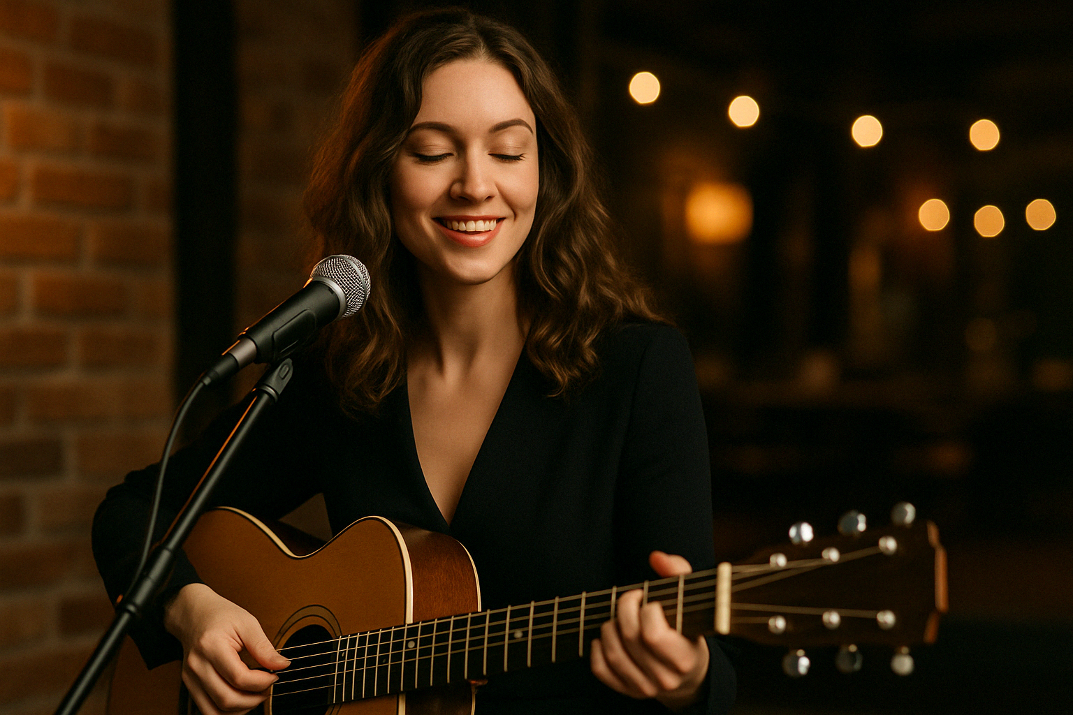 Female singer playing guitar