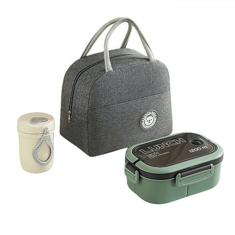 The green lunch bag set with cup and bento box