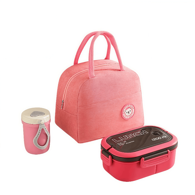 The pink lunch bag set with cup and bento box