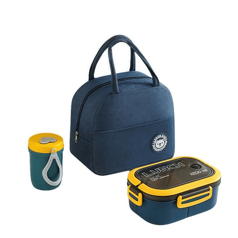 The blue lunch bag set with cup and bento box