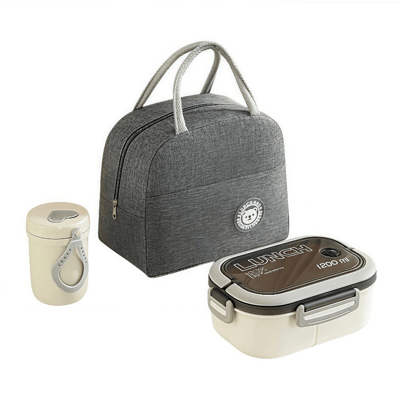 The white lunch bag set with cup and bento box