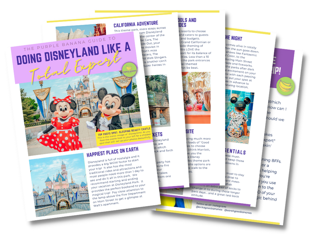 5 pages of the How To Do Disney Like A Total Expert guide in a flat lay.