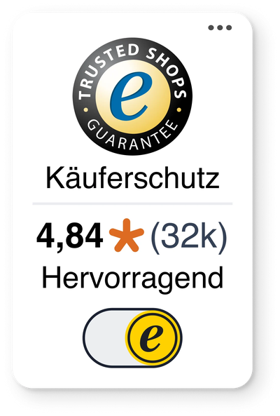 Trusted Shops Gütesiegel mit Käuferschutz, Bewertung 4,84 und #trstd login