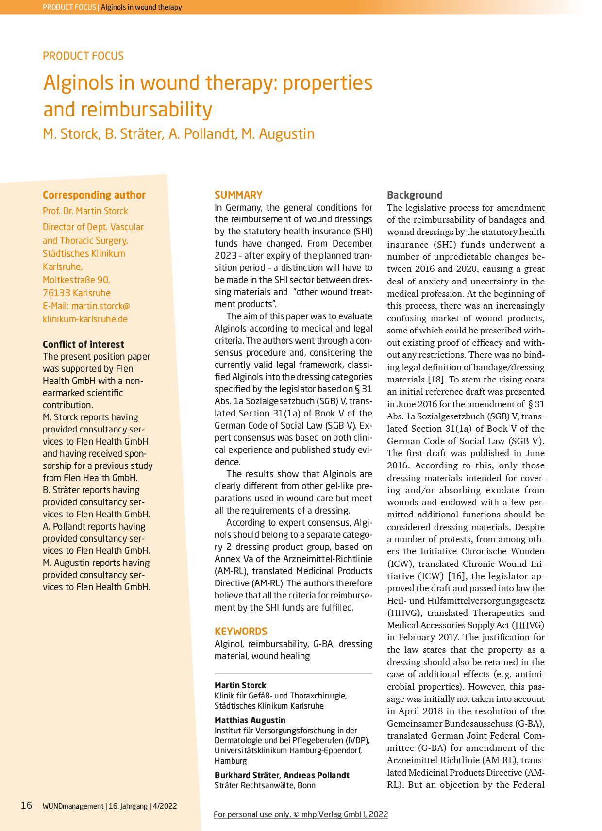 Alginols in wound therapy: properties and reimbursability: Picture of the first page of the article