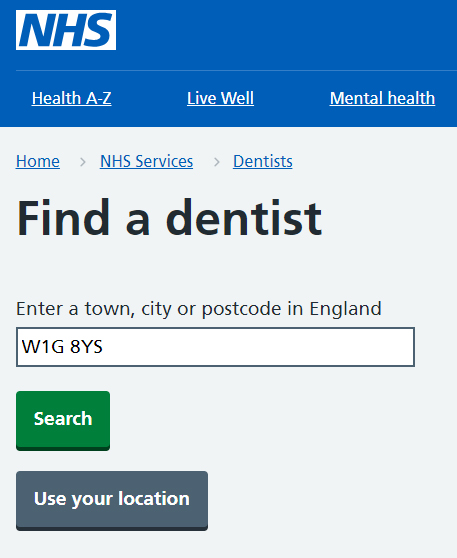 NHS Find A Dentist Tool