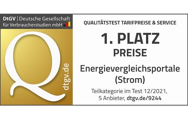 Siegel der Deutschen Gesellschaft für Verbraucherstudien mbH (DtGV): 1. Platz für die besten Strom- und Gaspreise